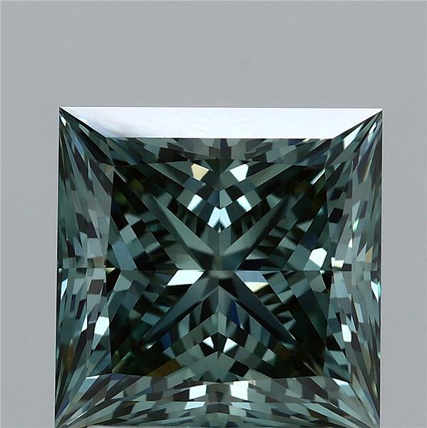2.55 Carat Princess Shaped, Ideal Cut, FANCY VIVID GREEN Color, VVS2 Clarity, IGI Certified Lab Grown Diamond