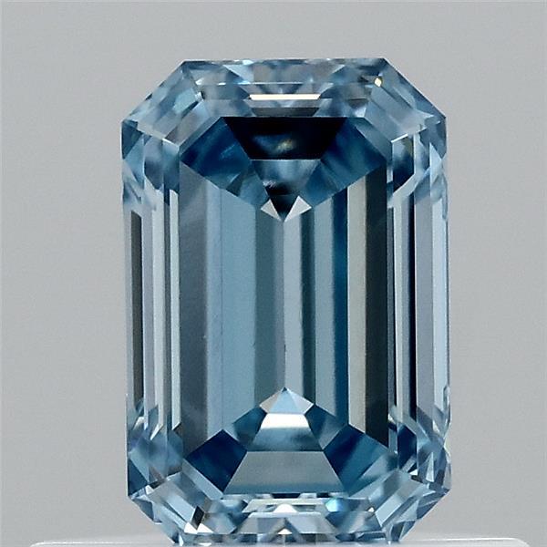 0.56 Carat Emerald Shaped, Ideal Cut, FANCY VIVID BLUE Color, VS1 Clarity, IGI Certified Lab Grown Diamond