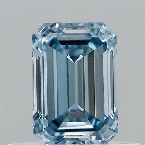 0.52 Carat Emerald Shaped, Ideal Cut, FANCY INTENSE BLUE Color, VVS2 Clarity, IGI Certified Lab Grown Diamond