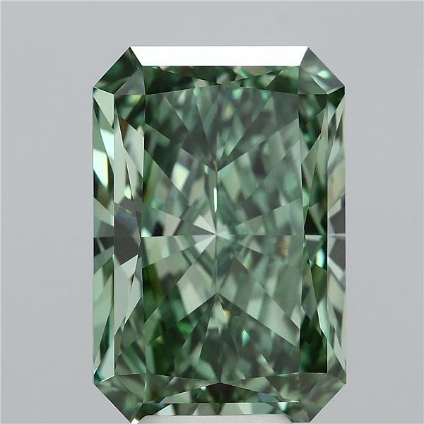 7.01 Carat Radiant Shaped, Ideal Cut, FANCY VIVID GREEN Color, VVS2 Clarity, IGI Certified Lab Grown Diamond