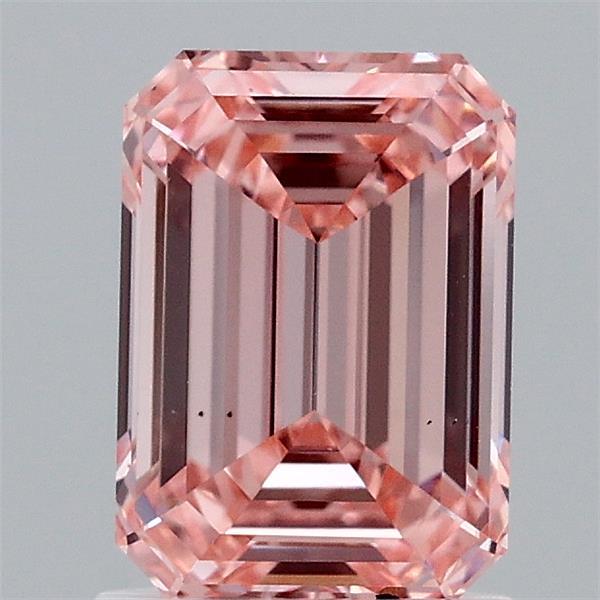 1.52 Carat Emerald Shaped, Ideal Cut, FANCY INTENSE PINK Color, VS2 Clarity, IGI Certified Lab Grown Diamond