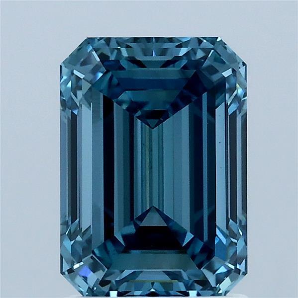 2.00 Carat Emerald Shaped, Ideal Cut, FANCY VIVID BLUE Color, VS1 Clarity, IGI Certified Lab Grown Diamond