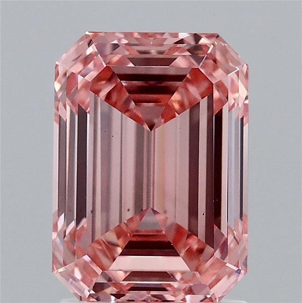 2.06 Carat Emerald Shaped, Ideal Cut, FANCY VIVID PINK Color, VS1 Clarity, IGI Certified Lab Grown Diamond