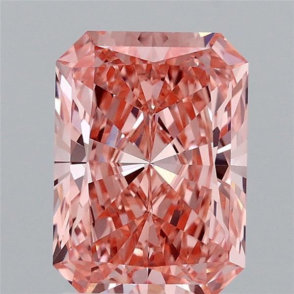 2.10 Carat Radiant Shaped, Ideal Cut, FANCY VIVID PINK Color, VVS2 Clarity, IGI Certified Lab Grown Diamond