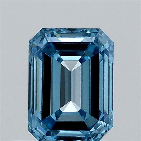 0.73 Carat Emerald Shaped, Ideal Cut, FANCY VIVID BLUE Color, VVS2 Clarity, IGI Certified Lab Grown Diamond
