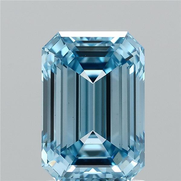 2.00 Carat Emerald Shaped, Ideal Cut, FANCY VIVID BLUE Color, VS1 Clarity, IGI Certified Lab Grown Diamond