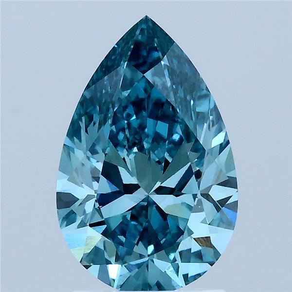 2.00 Carat Pear Shaped, Ideal Cut, FANCY VIVID GREENISH BLUE Color, VS1 Clarity, IGI Certified Lab Grown Diamond