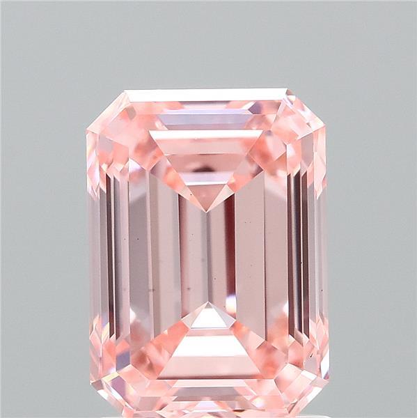 2.00 Carat Emerald Shaped, Ideal Cut, FANCY INTENSE PINK Color, VS1 Clarity, IGI Certified Lab Grown Diamond
