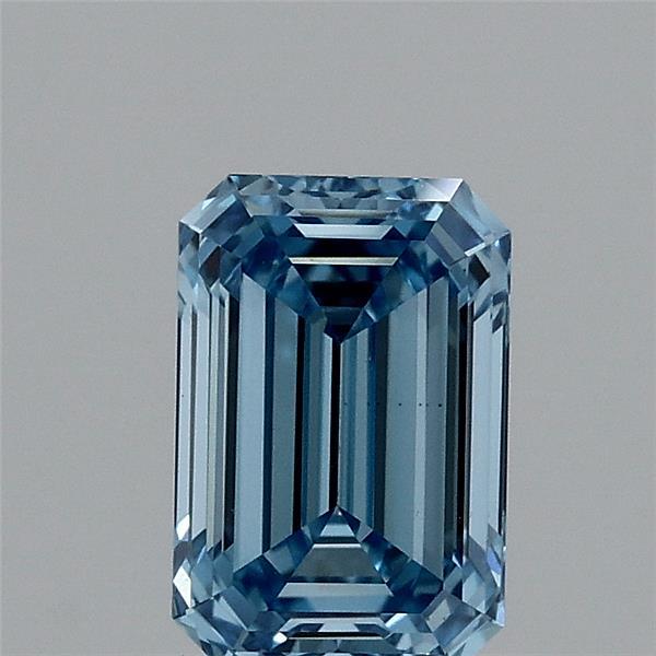 0.97 Carat Emerald Shaped, Ideal Cut, FANCY VIVID BLUE Color, VS1 Clarity, IGI Certified Lab Grown Diamond