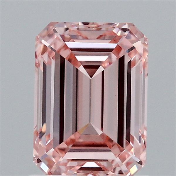 1.50 Carat Emerald Shaped, Ideal Cut, FANCY INTENSE PINK Color, VS1 Clarity, IGI Certified Lab Grown Diamond