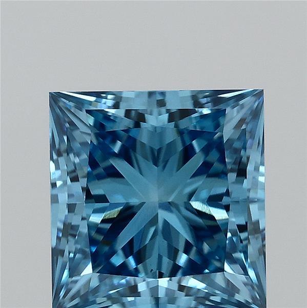 1.63 Carat Princess Shaped, Ideal Cut, FANCY VIVID BLUE Color, VS1 Clarity, IGI Certified Lab Grown Diamond
