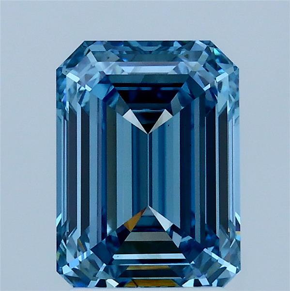 2.03 Carat Emerald Shaped, Ideal Cut, FANCY VIVID BLUE Color, VS2 Clarity, IGI Certified Lab Grown Diamond