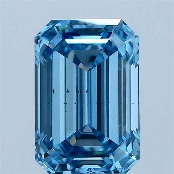 2.06 Carat Emerald Shaped, Ideal Cut, FANCY VIVID BLUE Color, VS2 Clarity, IGI Certified Lab Grown Diamond