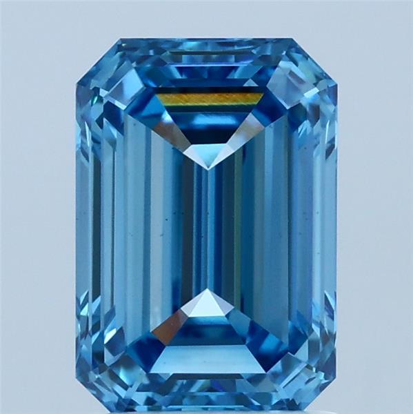 2.00 Carat Emerald Shaped, Ideal Cut, FANCY VIVID BLUE Color, VS1 Clarity, IGI Certified Lab Grown Diamond