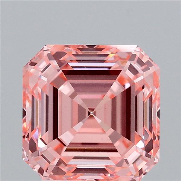 3.03 Carat Asscher Shaped, Ideal Cut, FANCY VIVID PINK Color, VS1 Clarity, IGI Certified Lab Grown Diamond