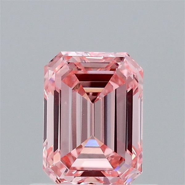 0.85 Carat Emerald Shaped, Ideal Cut, FANCY VIVID PINK Color, VVS2 Clarity, IGI Certified Lab Grown Diamond