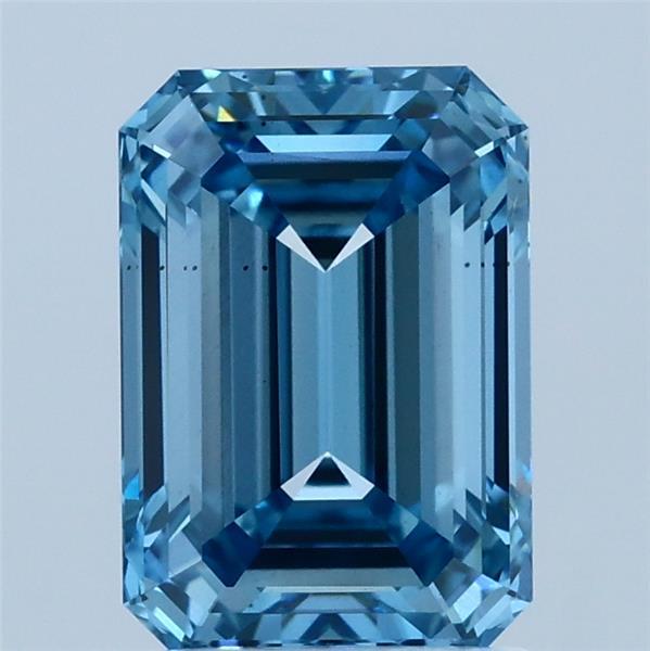 2.01 Carat Emerald Shaped, Ideal Cut, FANCY VIVID BLUE Color, VS2 Clarity, IGI Certified Lab Grown Diamond