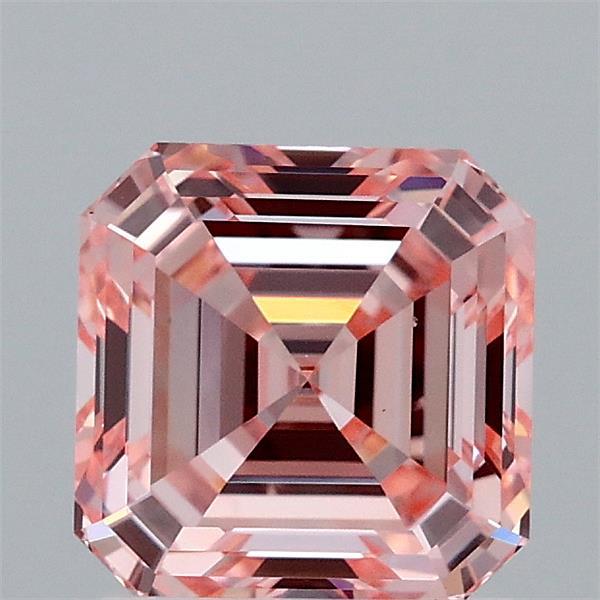 1.55 Carat Asscher Shaped, Ideal Cut, FANCY INTENSE PINK Color, VVS2 Clarity, IGI Certified Lab Grown Diamond