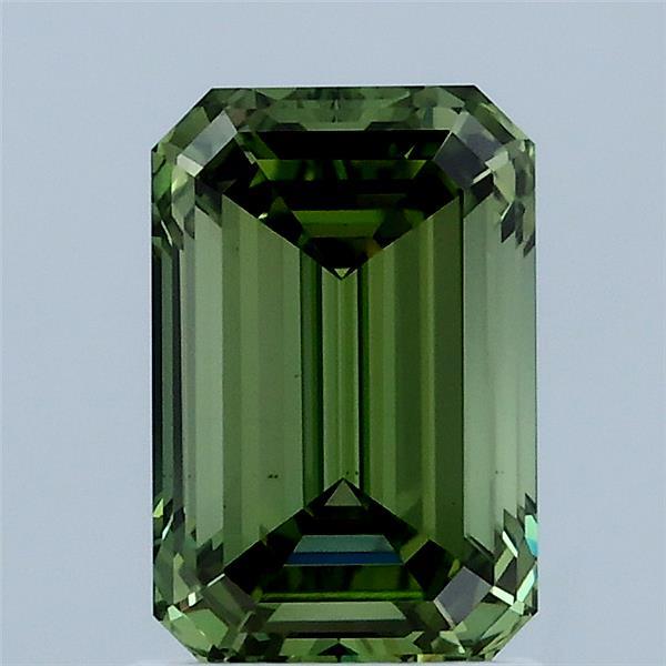 1.57 Carat Emerald Shaped, Ideal Cut, FANCY VIVID GREEN Color, VS1 Clarity, IGI Certified Lab Grown Diamond