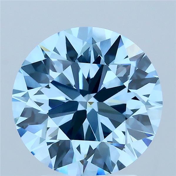 3.00 Carat Round Shaped, Ideal Cut, FANCY VIVID BLUE Color, VVS2 Clarity, IGI Certified Lab Grown Diamond