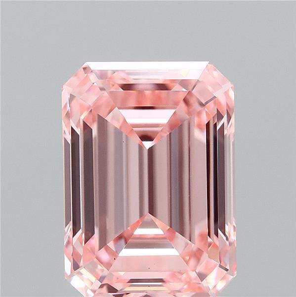 2.08 Carat Emerald Shaped, Ideal Cut, FANCY INTENSE PINK Color, VS1 Clarity, IGI Certified Lab Grown Diamond