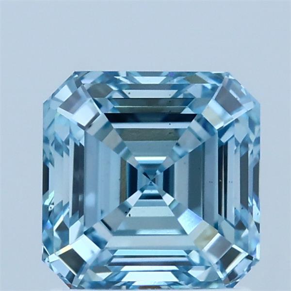 1.51 Carat Asscher Shaped, Ideal Cut, FANCY VIVID BLUE Color, VS2 Clarity, IGI Certified Lab Grown Diamond