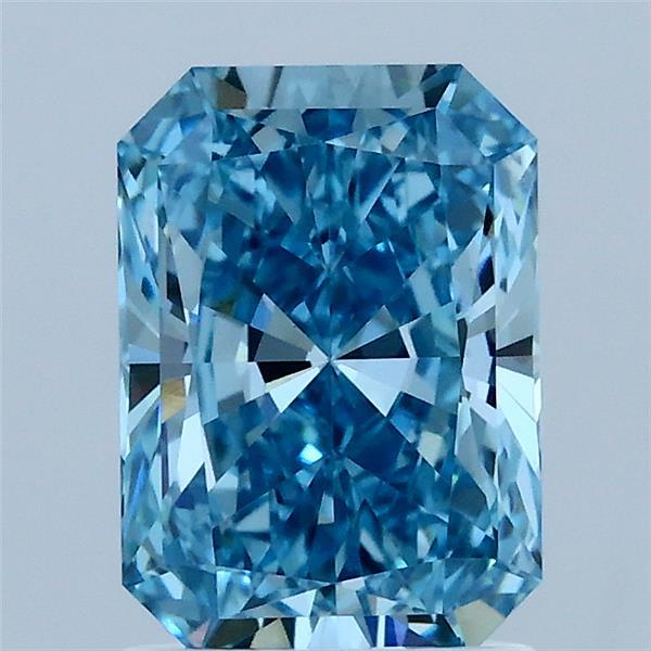 1.73 Carat Radiant Shaped, Ideal Cut, FANCY VIVID BLUE Color, VVS2 Clarity, IGI Certified Lab Grown Diamond