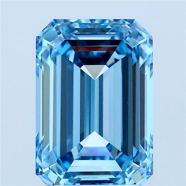 3.16 Carat Emerald Shaped, Ideal Cut, FANCY VIVID BLUE Color, VVS2 Clarity, IGI Certified Lab Grown Diamond