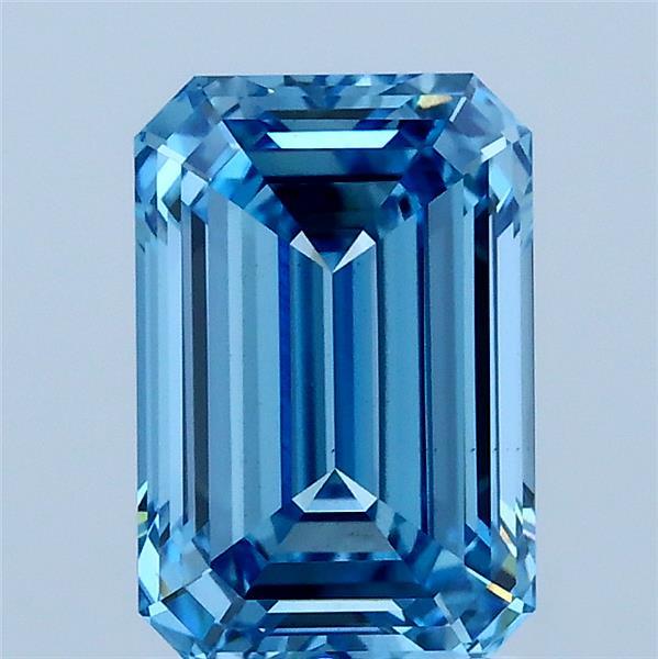 2.06 Carat Emerald Shaped, Ideal Cut, FANCY VIVID BLUE Color, VS1 Clarity, IGI Certified Lab Grown Diamond