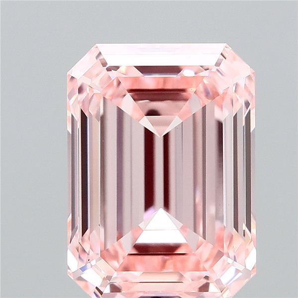 4.00 Carat Emerald Shaped, Ideal Cut, FANCY INTENSE PINK Color, VS1 Clarity, IGI Certified Lab Grown Diamond