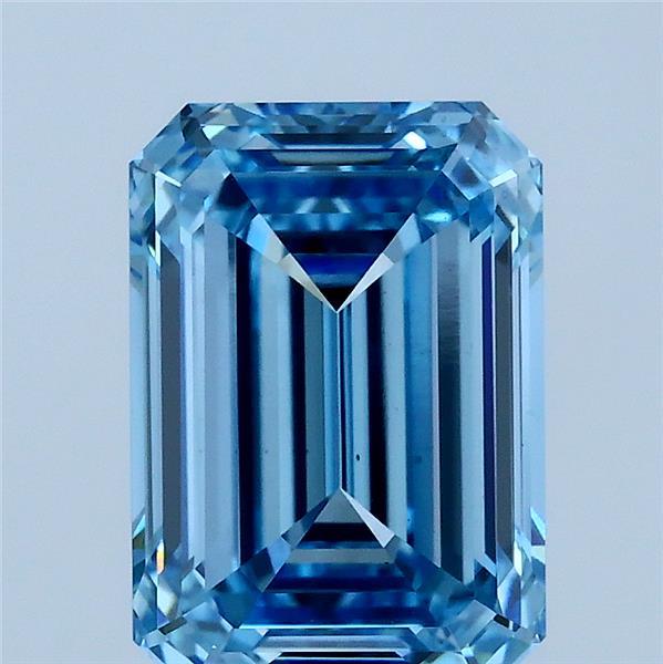 3.03 Carat Emerald Shaped, Ideal Cut, FANCY VIVID BLUE Color, VS1 Clarity, IGI Certified Lab Grown Diamond