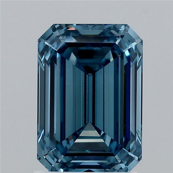1.95 Carat Emerald Shaped, Ideal Cut, FANCY VIVID BLUE Color, VS1 Clarity, IGI Certified Lab Grown Diamond