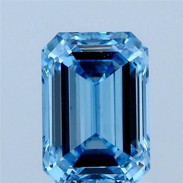 1.63 Carat Emerald Shaped, Ideal Cut, FANCY VIVID BLUE Color, VS2 Clarity, IGI Certified Lab Grown Diamond