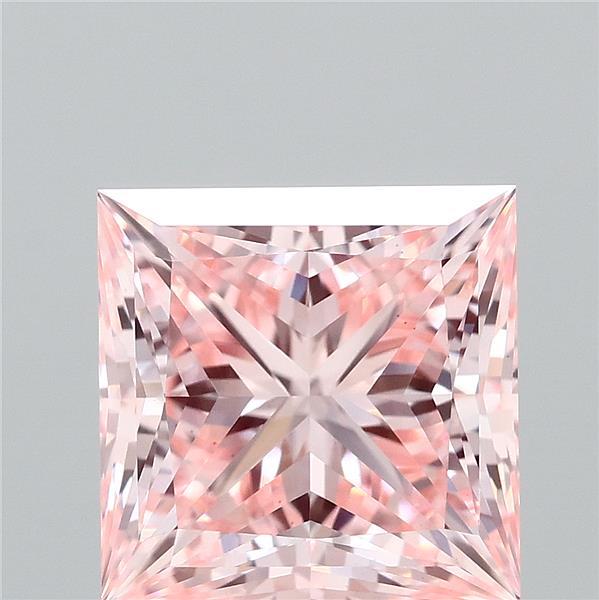 2.71 Carat Princess Shaped, Ideal Cut, FANCY INTENSE PINK Color, VS1 Clarity, IGI Certified Lab Grown Diamond