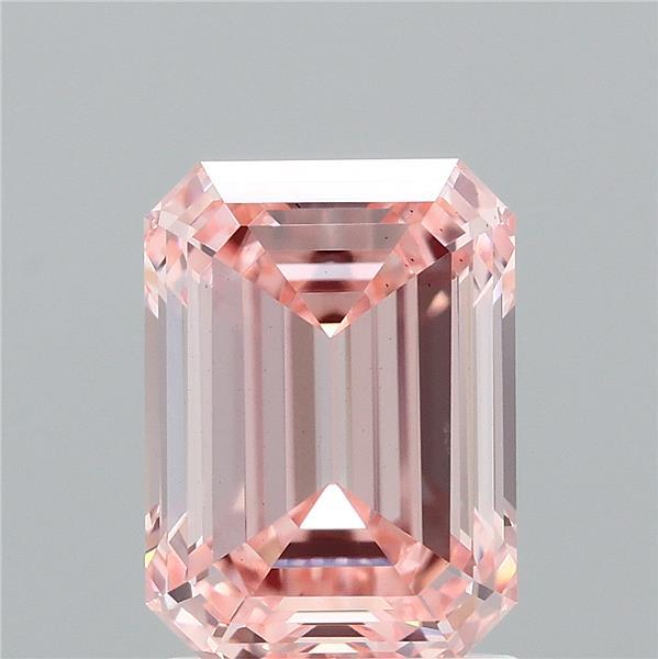 2.07 Carat Emerald Shaped, Ideal Cut, FANCY INTENSE PINK Color, VS2 Clarity, IGI Certified Lab Grown Diamond