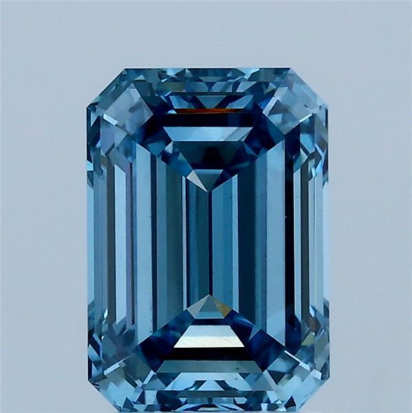 1.91 Carat Emerald Shaped, Ideal Cut, FANCY VIVID BLUE Color, VS1 Clarity, IGI Certified Lab Grown Diamond