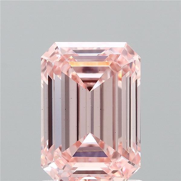 1.75 Carat Emerald Shaped, Ideal Cut, FANCY INTENSE PINK Color, VS1 Clarity, IGI Certified Lab Grown Diamond