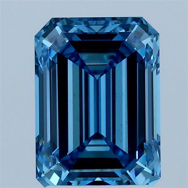 2.00 Carat Emerald Shaped, Ideal Cut, FANCY VIVID BLUE Color, VS2 Clarity, IGI Certified Lab Grown Diamond