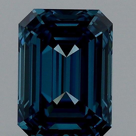 0.90 Carat Emerald Shaped, Ideal Cut, FANCY VIVID BLUE Color, VVS1 Clarity, IGI Certified Lab Grown Diamond
