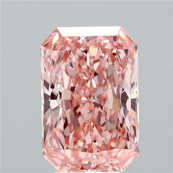5.26 Carat Radiant Shaped, Ideal Cut, FANCY VIVID PINK Color, VS1 Clarity, IGI Certified Lab Grown Diamond