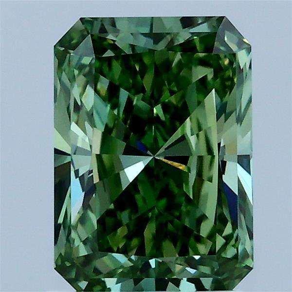 1.56 Carat Radiant Shaped, Ideal Cut, FANCY VIVID GREEN Color, VVS2 Clarity, IGI Certified Lab Grown Diamond