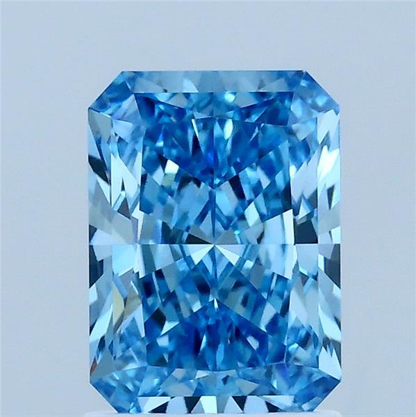 1.51 Carat Radiant Shaped, Ideal Cut, FANCY VIVID BLUE Color, VVS2 Clarity, IGI Certified Lab Grown Diamond