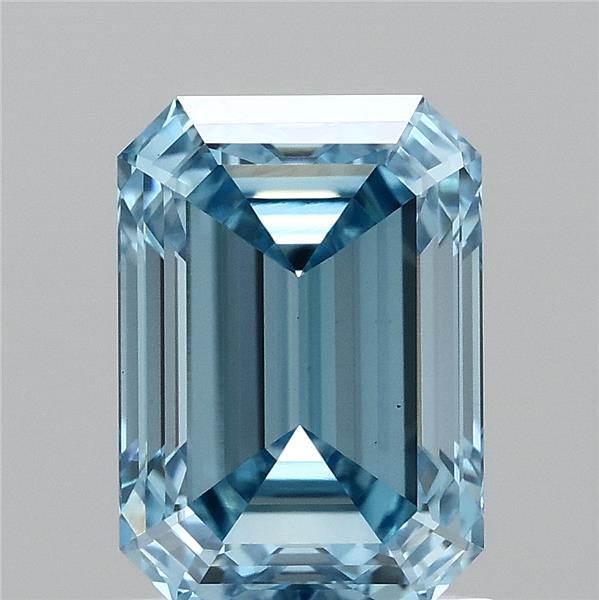 1.55 Carat Emerald Shaped, Ideal Cut, FANCY VIVID BLUE Color, VVS2 Clarity, IGI Certified Lab Grown Diamond