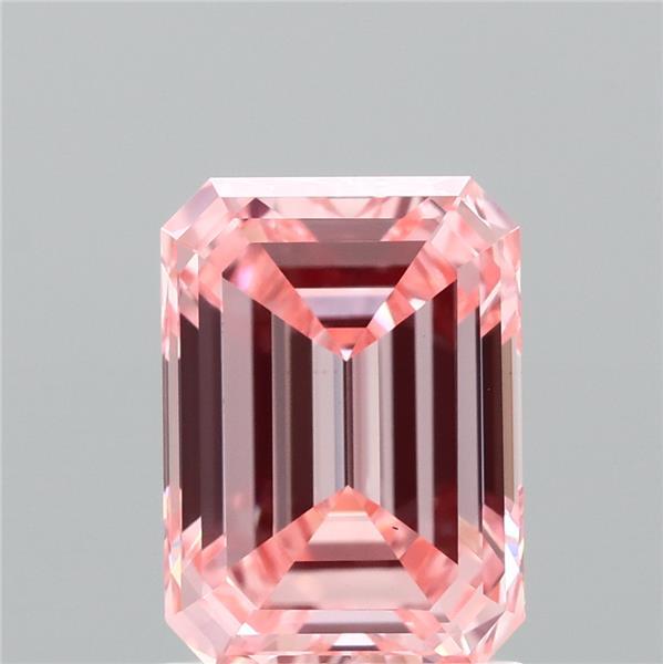 1.46 Carat Emerald Shaped, Ideal Cut, FANCY VIVID PINK Color, VS1 Clarity, IGI Certified Lab Grown Diamond