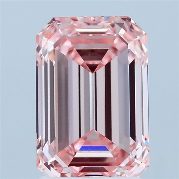 2.01 Carat Emerald Shaped, Ideal Cut, FANCY INTENSE PINK Color, VVS1 Clarity, IGI Certified Lab Grown Diamond