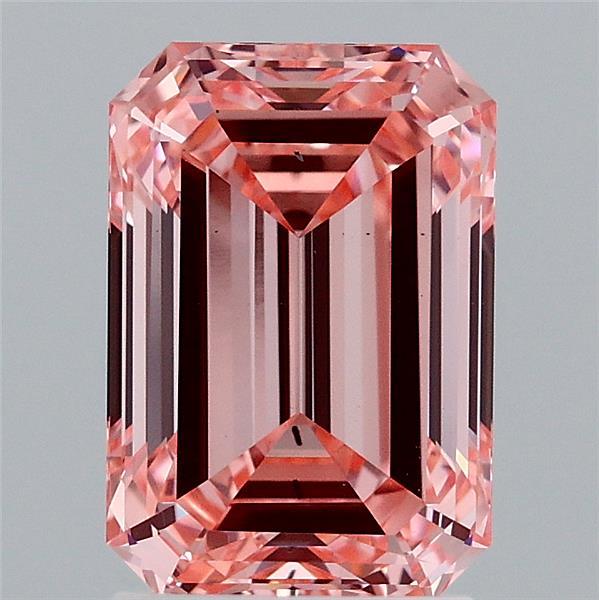 2.38 Carat Emerald Shaped, Ideal Cut, FANCY VIVID PINK Color, SI1 Clarity, IGI Certified Lab Grown Diamond