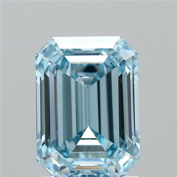 1.95 Carat Emerald Shaped, Ideal Cut, FANCY VIVID BLUE Color, VS1 Clarity, IGI Certified Lab Grown Diamond