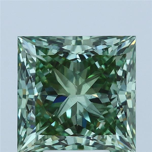 5.04 Carat Princess Shaped, Ideal Cut, FANCY VIVID GREEN Color, SI1 Clarity, IGI Certified Lab Grown Diamond