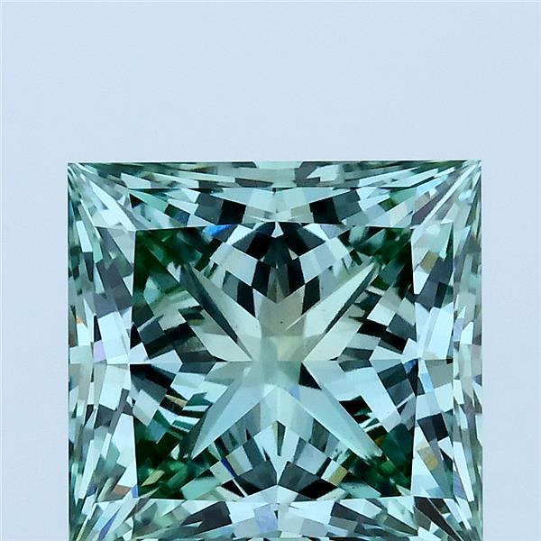 4.07 Carat Princess Shaped, Ideal Cut, FANCY VIVID GREEN Color, VS1 Clarity, IGI Certified Lab Grown Diamond