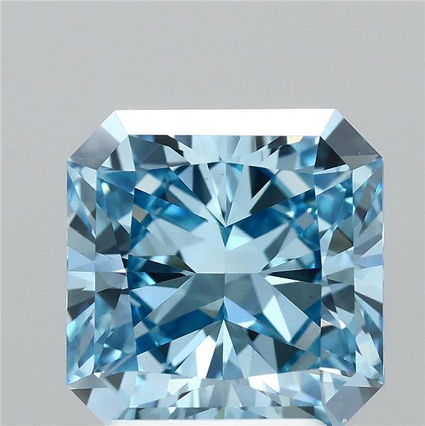 2.52 Carat Radiant Shaped, Ideal Cut, FANCY VIVID BLUE Color, VS1 Clarity, IGI Certified Lab Grown Diamond